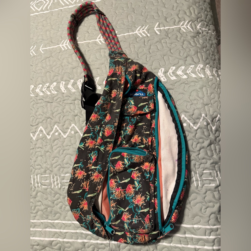 Kavu Floral Crossbody Bag with Teal Accents